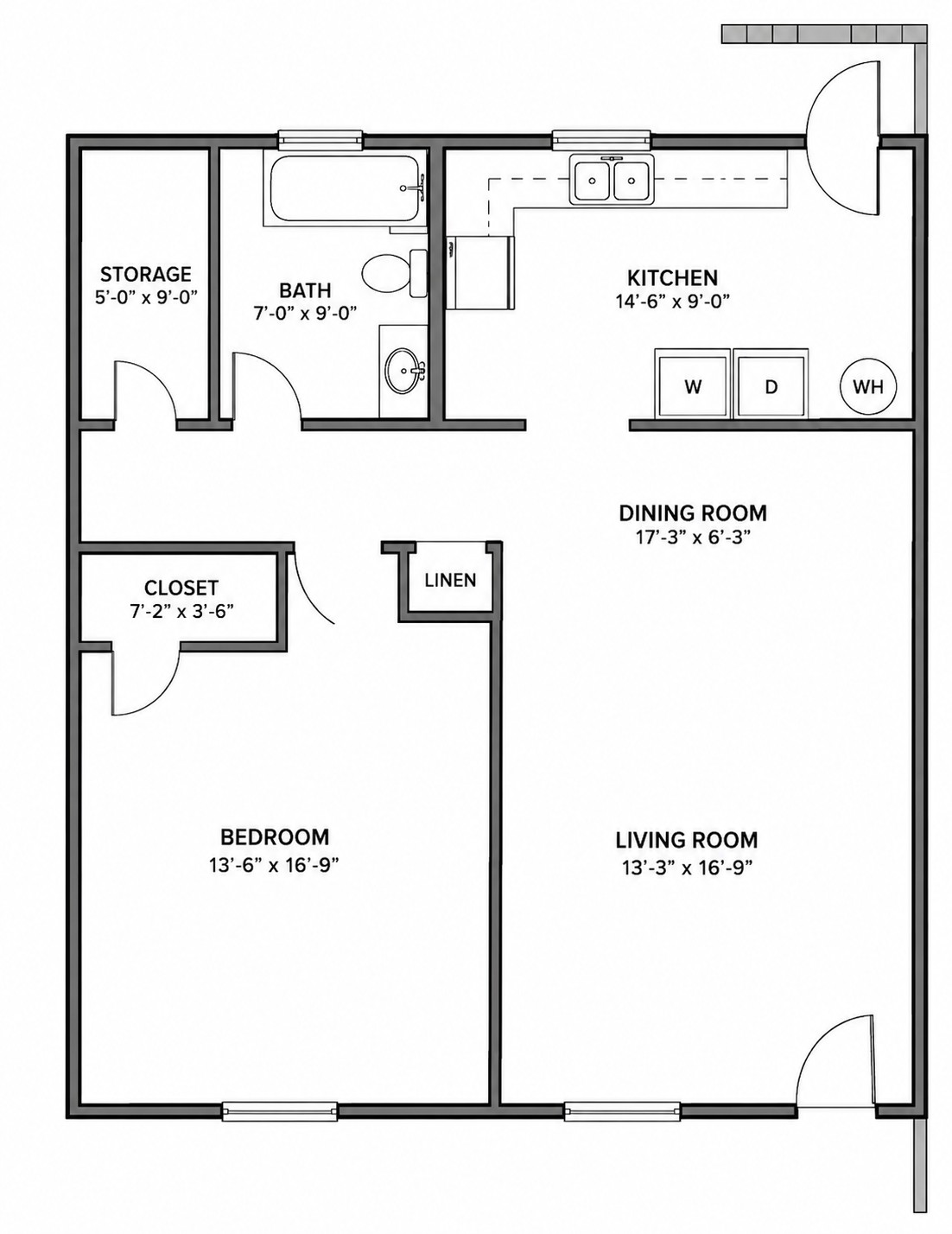 1 bedroom 1 bath floor plan — 713 South 10th Street, Waco, TX
